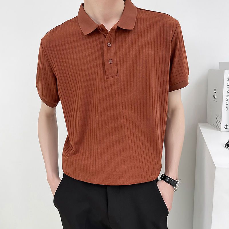 Áo Thun polo Vải Lụa Lạnh Màu Sắc Đơn Giản Cho Nam