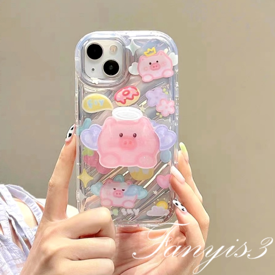 Ốp Điện Thoại Dẻo Màu laser Hình Chú Heo 3d Dễ Thương Cho iphone 15 14 13 12 11 pro max x xr xs max 8 7 6s plus se 2020