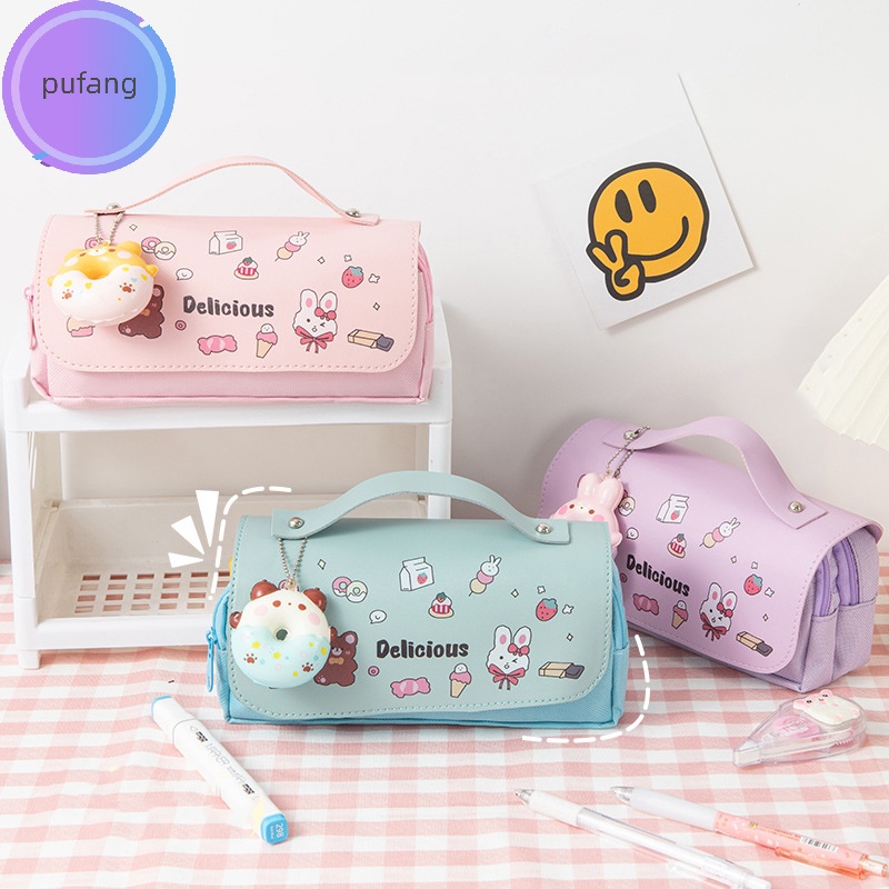 Pufang Túi Đựng Bút Hai Lớp Sức Chứa Lớn In Hình Mèo Dễ Thương Cho Nữ vn