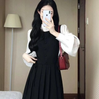 Set Đầm Hai Dây Màu Đen Phong Cách Thời Trang Mùa Thu Mới Cho Nữ