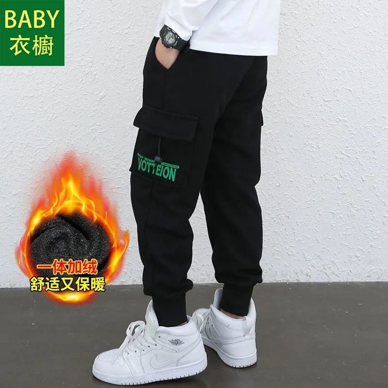 Quần Dài Vải cotton Lót Lông Cừu Dày Thời Trang Thu Đông Cho Bé Trai