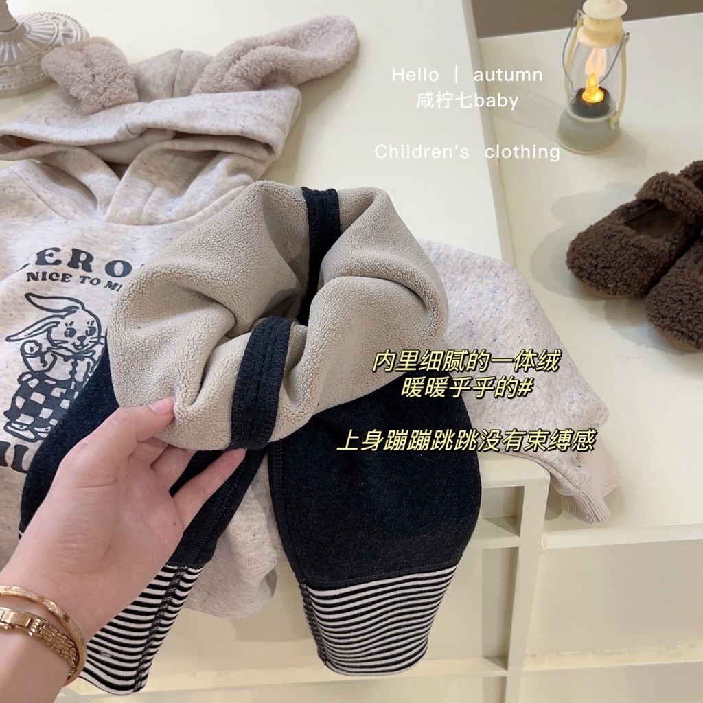 Set Áo hoodie Và Quần Legging Dài Bằng Vải Lông Cừu Thời Trang Thu Đông Mới 2023 Dành Cho Bé Gái