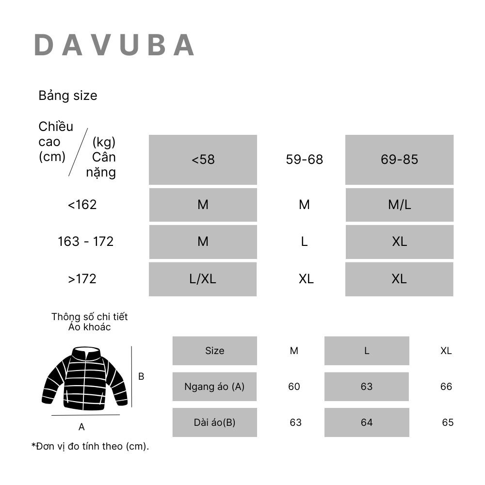 Áo phao DA DAVUBA form rộng cổ cao bông nhồi SM043