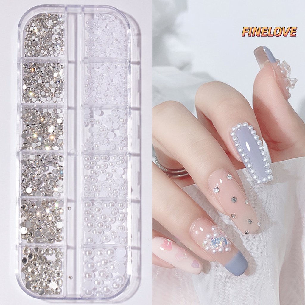 Hộp 12 Ngăn Đựng Hạt Đá Tròn 3d Lấp Lánh Trang Trí Móng Tay diy