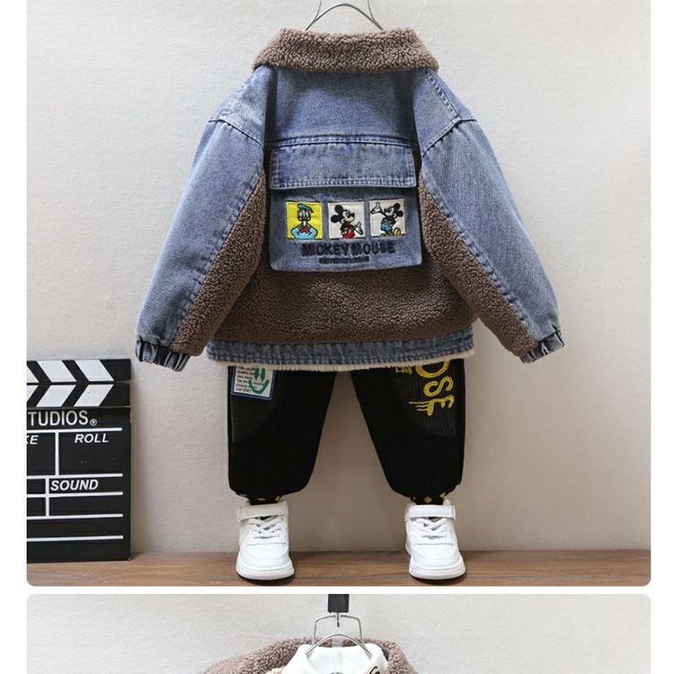 Áo Khoác denim Lót Nhung Lông Cừu Dày Dặn Thời Trang Thu Đông Cho Bé Trai
