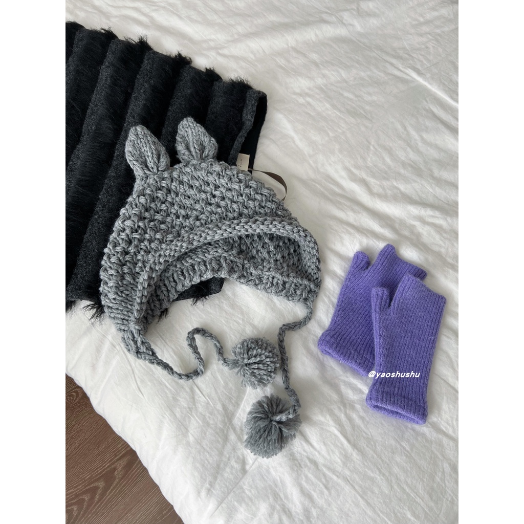 Mũ Len Dệt Kim Giữ Ấm Tai Thỏ Dễ Thương Thời Trang Thu Đông Cho Nữ