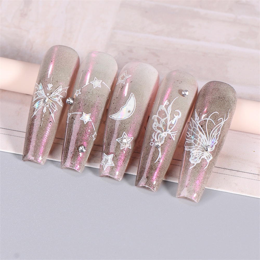 ♕ Nail Art Butterfly Nail Sticker Màu đen và trắng Laser lỏng hình con bướm cong Ngôi sao lấp lánh mịn Nhãn dán trang trí móng tay Công cụ làm móng tay cho cửa hàng làm móng NỘI THẤT