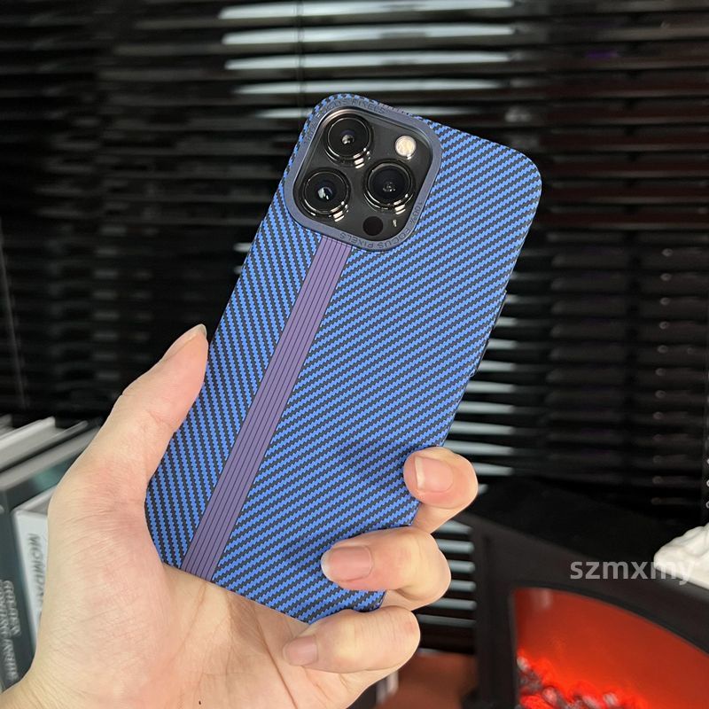 Ultra Ốp Điện Thoại Cứng Siêu Mỏng Họa Tiết Sợi carbon Màu Tương Phản Viền Kim Loại Cho iphone 15 14 13 12 pro max