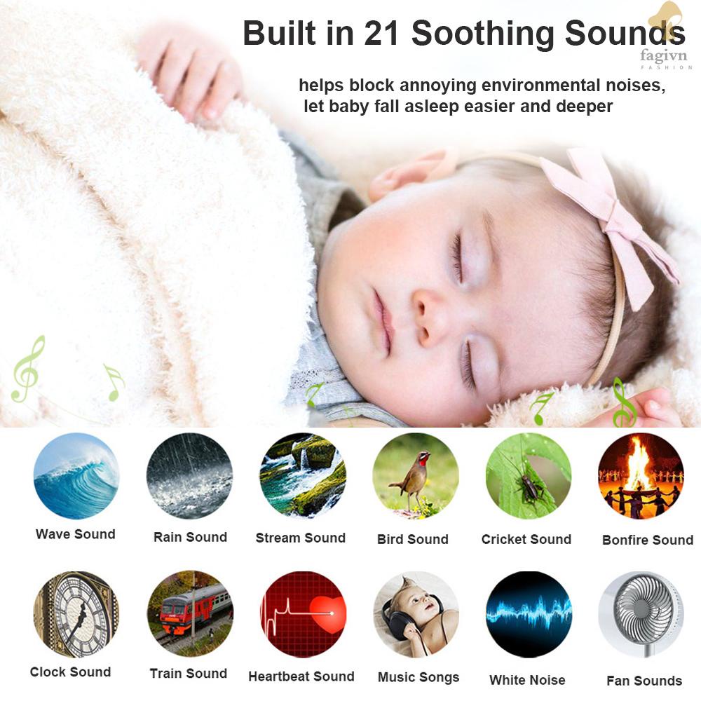 Máy Tạo Tiếng Ồn Trắng Để Bàn Với Đèn Ngủ 21 Âm Nhạc 30 Phút / 60 Phút / 90 Phút Có Pin Tai Nghe 3.5mm #FAGI