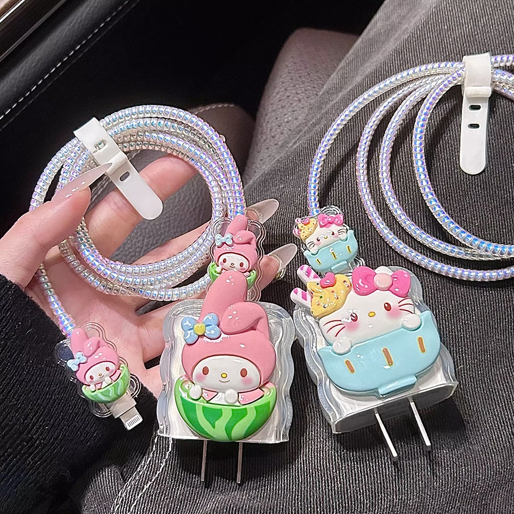SANRIO Hoạt Hình Vỏ Bọc Bảo Vệ Dây Cáp Sạc 18 / 20w iphone Bằng Silicon Hình hello kitty Dễ Thương