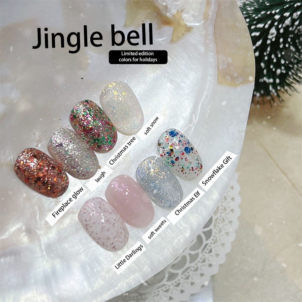 CYREAL Jingle Bells Series Edelweiss Ngày Lễ Giáng Sinh Làm Móng Xanh Lấp Lánh Sequin Sơn Móng Tay Keo Dán Móng Tay Móng Tay Nghệ Thuật