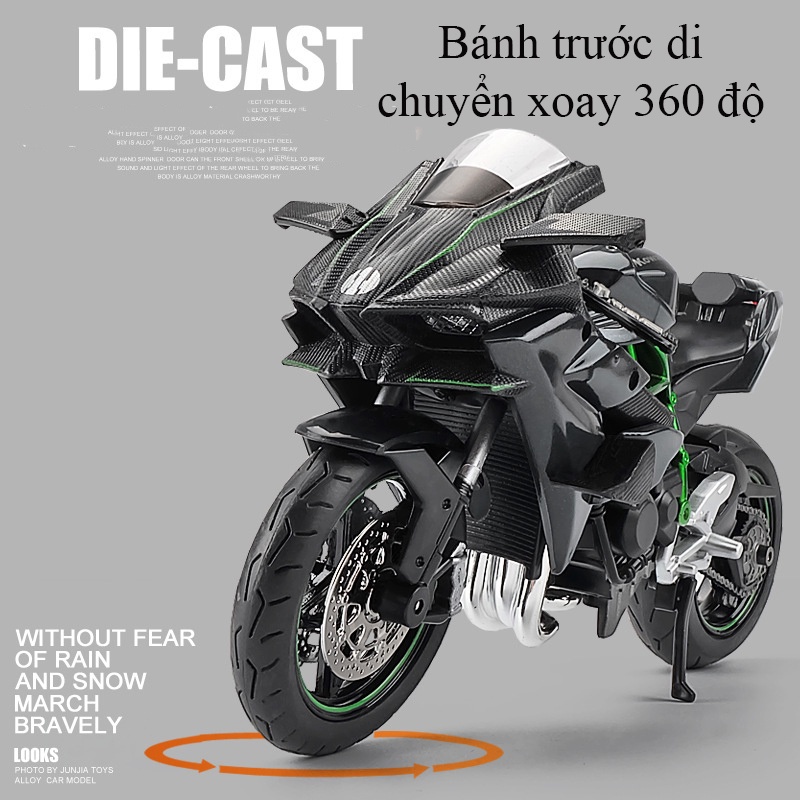 Mô hình xe mô tô Kawasaki Ninja H2R bằng hợp kim nguyên khối có nhạc và đèn tỷ lệ 1:12 tặng ô tô