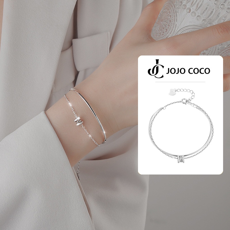 Jojo coco Vòng Tay Hai Lớp Bằng Bạc 925 Phong Cách Hàn Quốc Thanh Lịch Dành Cho Nữ