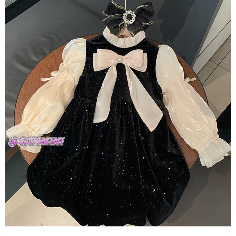 CATIMINI Đầm Dài Tay Phồng Đính Nơ Cao Cấp Thời Trang Xuân Thu Cho Bé Gái
