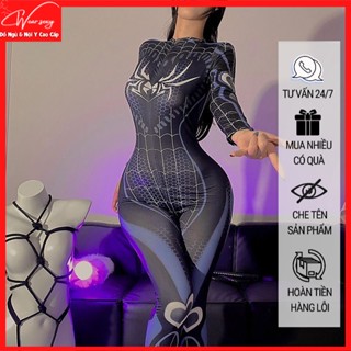 Bộ Đồ Ngủ Liền Thân Hóa Trang Người Nhện Ôm Dáng Có Khóa Kéo Cổ Chữ V Gợi Cảm Cho Nữ [CWEAR.SEXY_ĐỒ NGỦ & NỘI Y CAO CẤP]