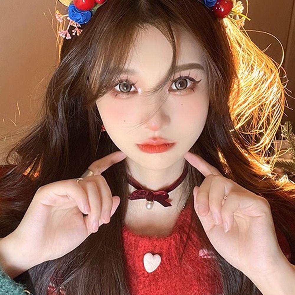 Hubert Vòng Cổ choker Vải Nhung Mặt Hình Nơ Giáng Sinh Phong Cách Hàn Quốc vintage Cho Nữ