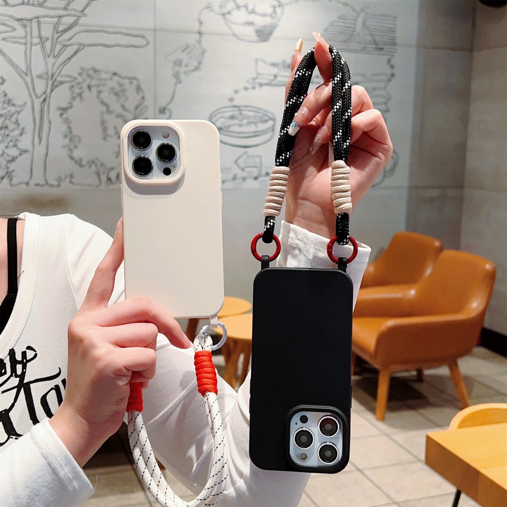 Ốp Điện Thoại silicone Mềm Màu Trơn Có Dây Đeo Cho iphone x / xs xsmax xr 11 12 13 14 15 plus pro promax