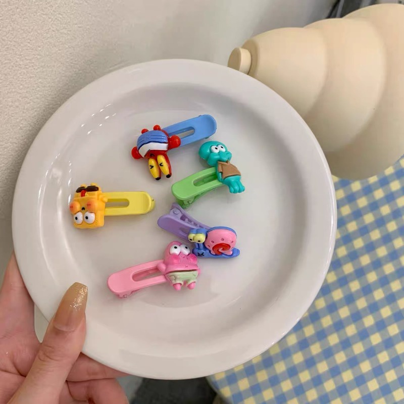 Kẹp Tóc Hình Vuông Cỡ Nhỏ Họa Tiết Hoạt Hình spongebob Dễ Thương Cho Bé Gái