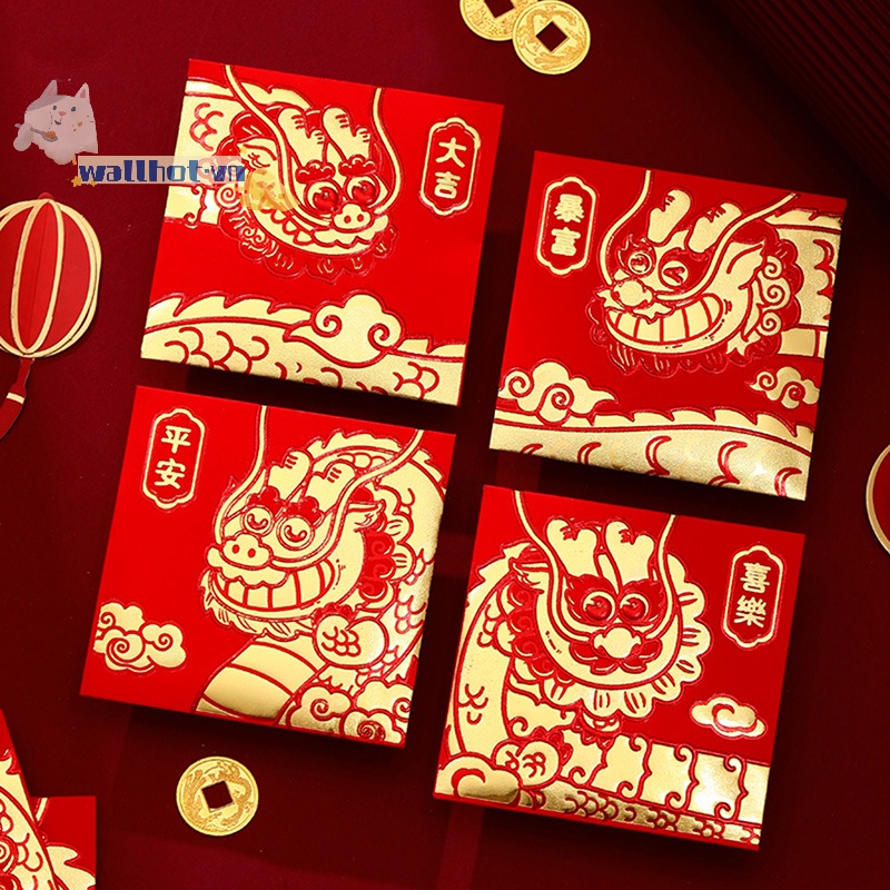 Set 6 Bao Lì Xì Hình Rồng Đỏ May Mắn Cho Năm Mới 2024