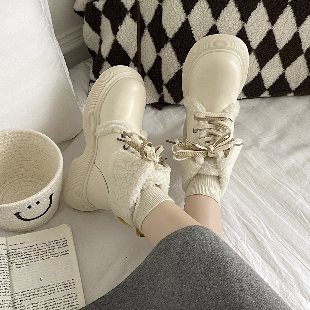 Giày Bốt martin cotton Lót Lông Cừu Dày Dặn Ấm Áp Thời Trang Mùa Đông 2023