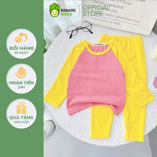Bộ Thun Gân Dài Tay Cho Bé Gái, Bé Trai KIMCHIBABY Tay Giáp Lăng Cổ Viền, Bộ Quần Áo Cho Bé Mặc Nhà MKMTD2242
