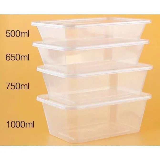 Lốc 10 hộp nhựa chữ nhật kèm nắp, hộp chữ nhật, đổ rau câu, thạch, pudding