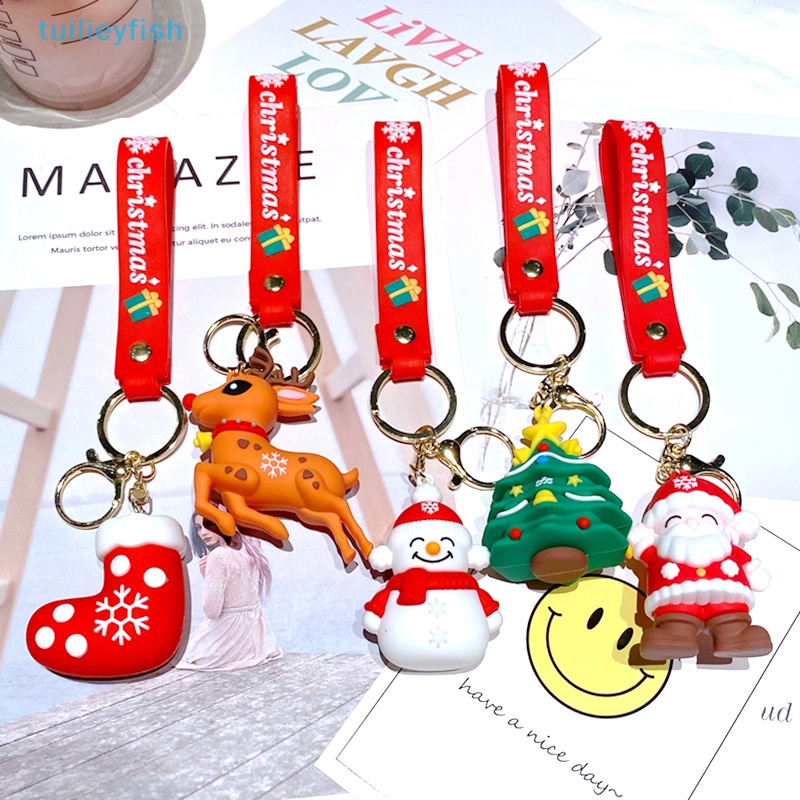 Móc Chìa Khóa Bằng Cao Su Mềm Hình Ông Già Noel / Người Tuyết / Tuần Lộc Dễ Thương Làm Quà Tặng Giáng Sinh
