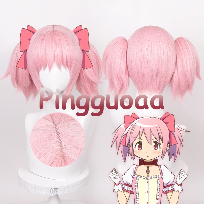 Anime Puella Magi Madoka Magica Kaname Madoka Cosplay Wig 30cm Short Pink Double Ponytail Wig Heat Resistant Hair Halloween