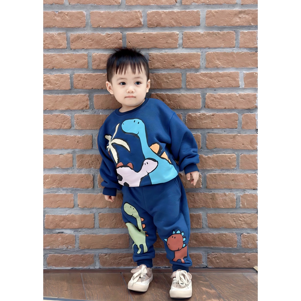 ✨MALINHKID✨BN075-Bộ nỉ bông xanh DỪA- KHỦNG LONG  trẻ em VNXK