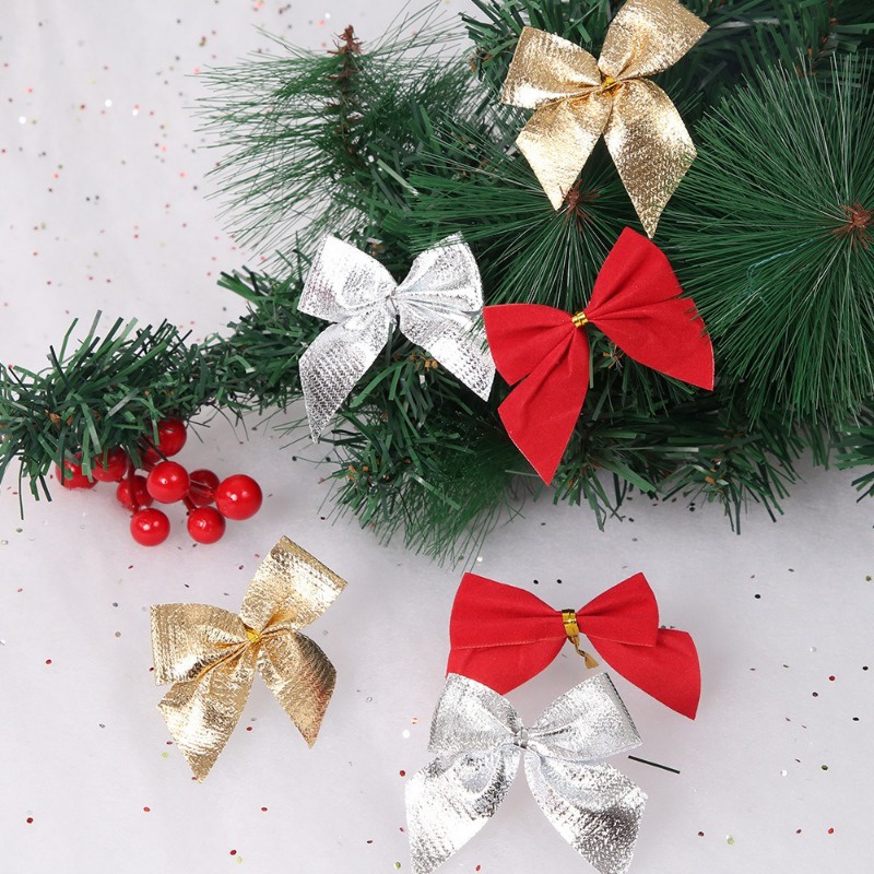 Set 12 Nơ Màu Vàng / Bạc Trang Trí Cây Thông Noel / Giáng Sinh
