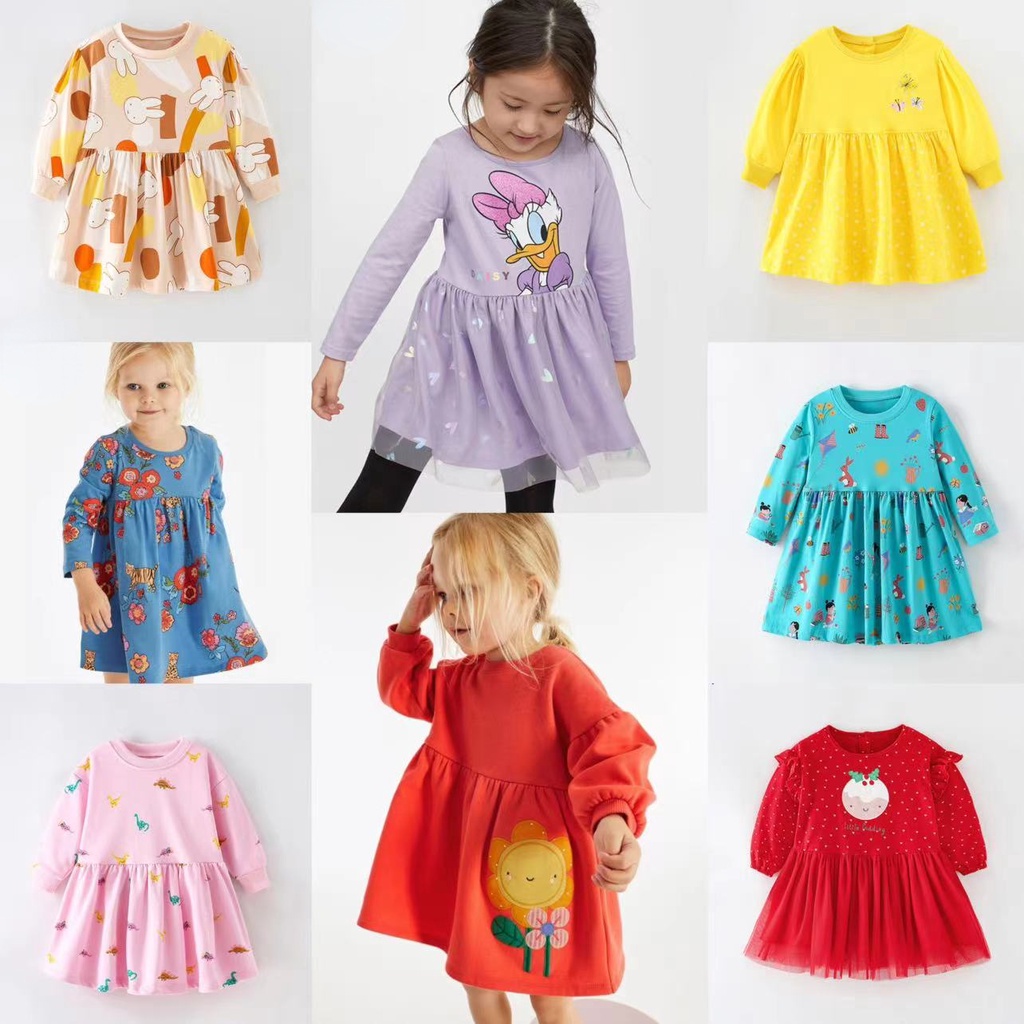 Girls dress children long-leeved skirt cartoon print cotton girl dress cotton unicorn dress rainbow striped dress