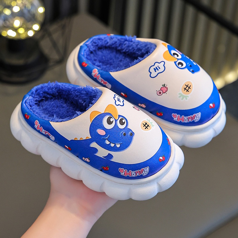 Dép Đi Trong Nhà Bằng Da Lót cotton Chống Trượt Chống Thấm Nước Thời Trang Mùa Đông Cho Bé