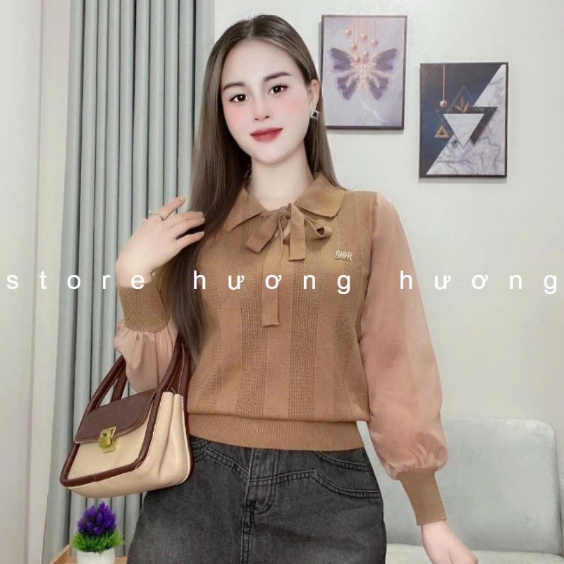 Áo len tay dài pha voan