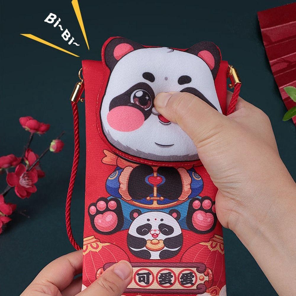 Btlimer Túi Đeo Chéo Vai Bằng Vải Đỏ Họa Tiết Hoạt Hình Phong Cách Trung Hoa Sáng Tạo Dễ Thương