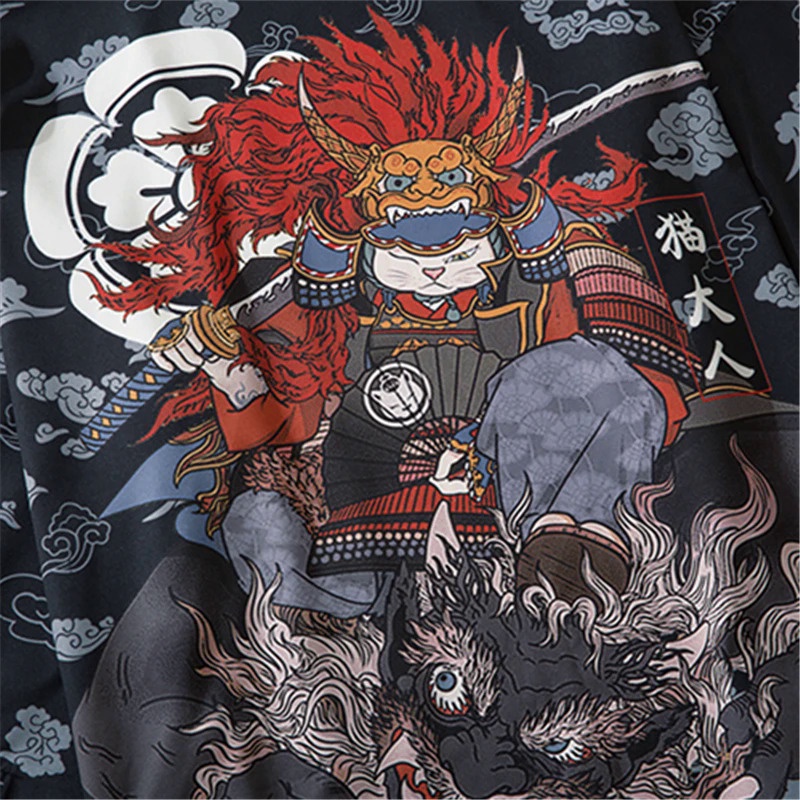 Áo Choàng Kimono Họa Tiết Mèo samurai Truyền Thống Nhật Bản Thời Trang Mùa Hè 2021 yukata haori