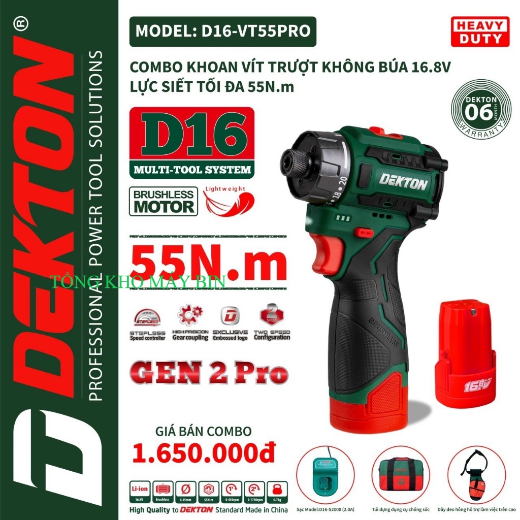 Máy Siết Vít Có Cấp Trược Mini Dekton 55Nm / D16-VT55Pro/ Không Chổi Than/ 20 Cấp Trược ....