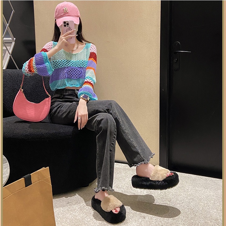 Dép cotton 4cm Màu Đen / Nâu Thời Trang Dành Cho Nữ