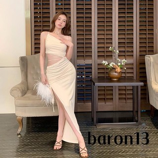 Váy dài nữ không tay màu trơn dây liền rỗng có dây rút