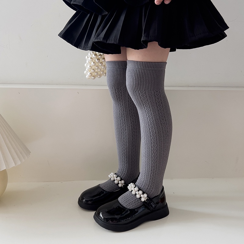 Đôi Vớ Cao Màu Trơn Bằng cotton Cho Bé Gái