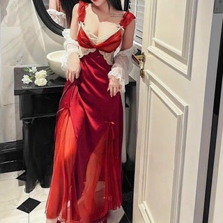 Váy ngủ dài lụa Emmie phối ren cao cấp v73