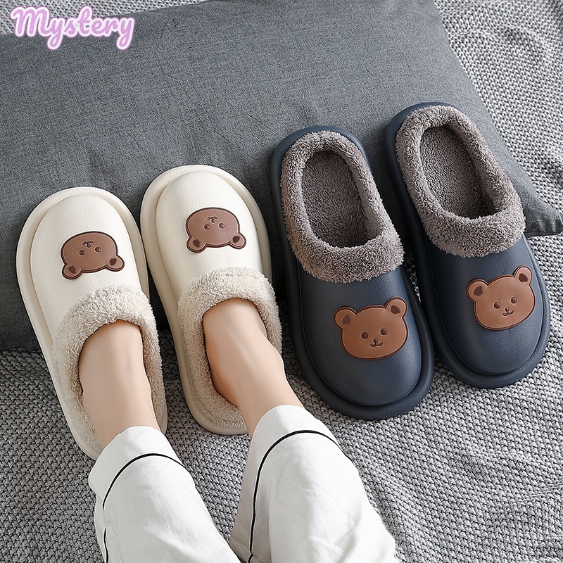Dép cotton Đi Trong Nhà Đế Dày Chống Thấm Nước Hình Gấu Dễ Thương Cho Nữ