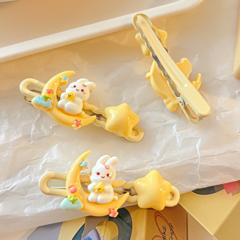 1 Kẹp Tóc Hình Thỏ / Ngôi Sao / Mặt Trăng Màu Vàng Dễ Thương fantastic789