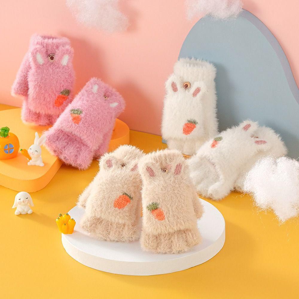 Găng Tay Hở Ngón 1 Ngón Bằng Lông Chồn Nhân Tạo Mềm Mại Giữ Ấm Mùa Đông Cho Trẻ Em