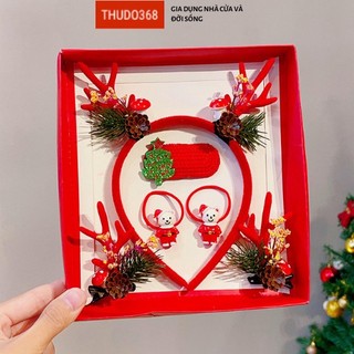 Bộ kẹp tóc kết hợp cài tóc phong cách giáng sinh mới cho bé gái, set phụ kiện tóc noel