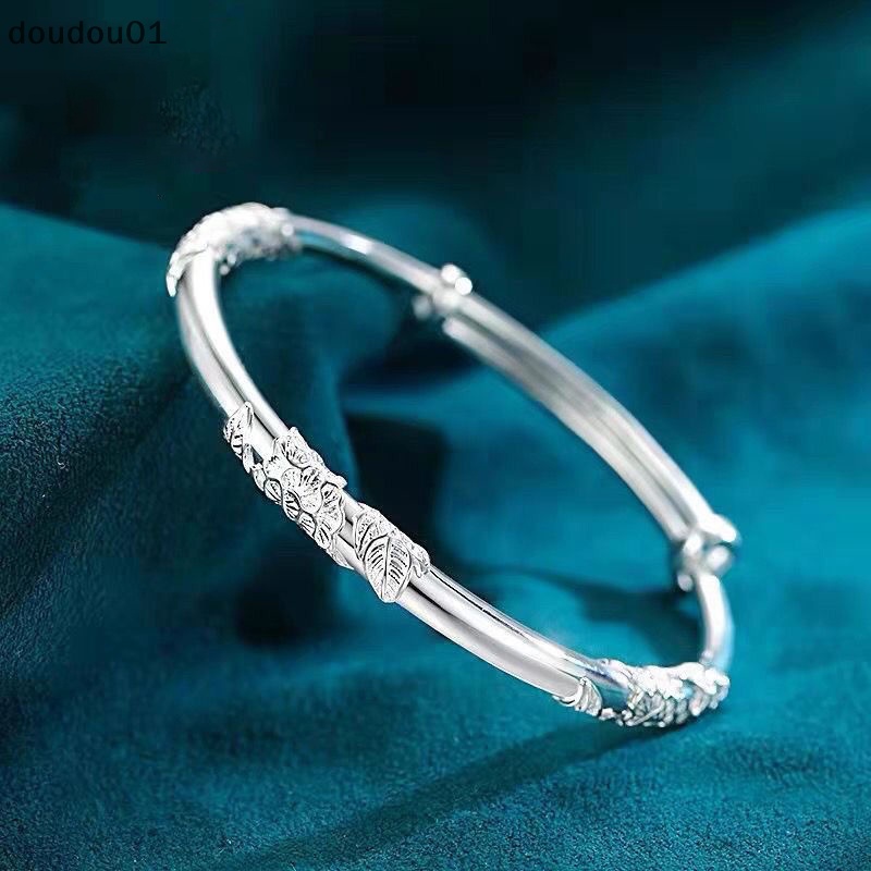 1 Vòng Tay Bạc Hình Hoa Dạng Mở Nhẹ Nhàng Chỉnh Được doudou01