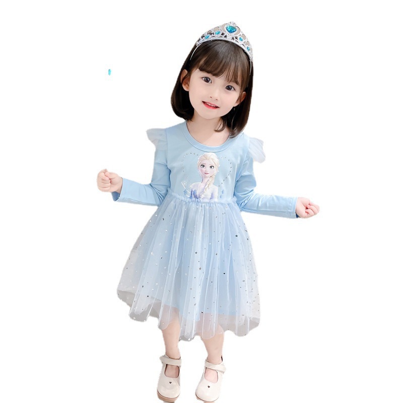 Momo Đầm Công Chúa elsa Tay Dài Thời Trang Mùa Thu Cho Bé Gái