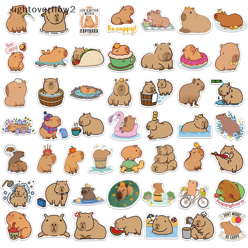 Bộ 50 Miếng Dán capybara Dễ Thương Trang Trí laptop / guitar / Sổ Tay