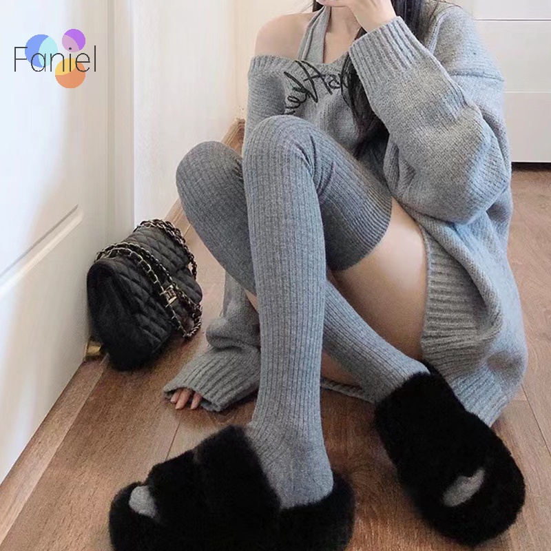 1 Đôi Vớ Giữ Ấm Mùa Đông Mềm Mại Màu Trơn Cho Nữ