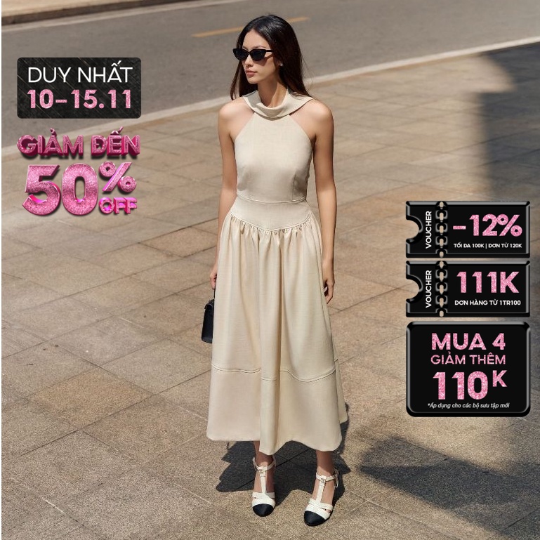 SALE UP TO 70% || 24.11 - 30.11 ||JOVEN Đầm Dài Kiara Dáng Cổ Yếm Chiết Eo Sang Trọng