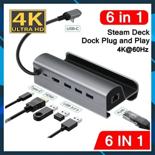Bộ chuyển đổi hub Type C 6 trong 1 Giá đỡ Dock Steam Deck Rog Ally 6 in 1 HDMI 4K 60Hz Lan 1000Mbps 1Gbps USB PKCN